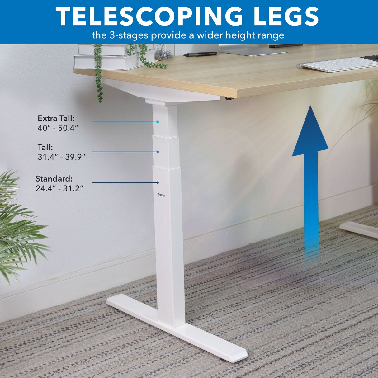 Standing Desk - Ultimate Dual Motor Electric Standing Desk with 55" Tabletop - White Base - Mount-It! -