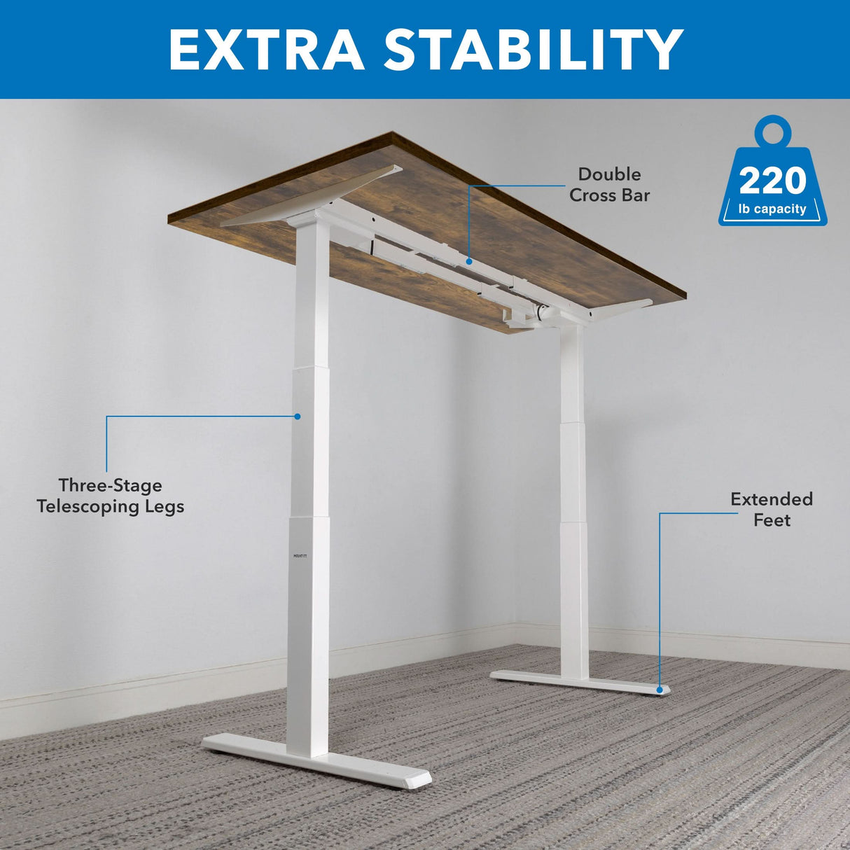 Standing Desk - Ultimate Dual Motor Electric Standing Desk with 55" Tabletop - White Base - Mount-It! -