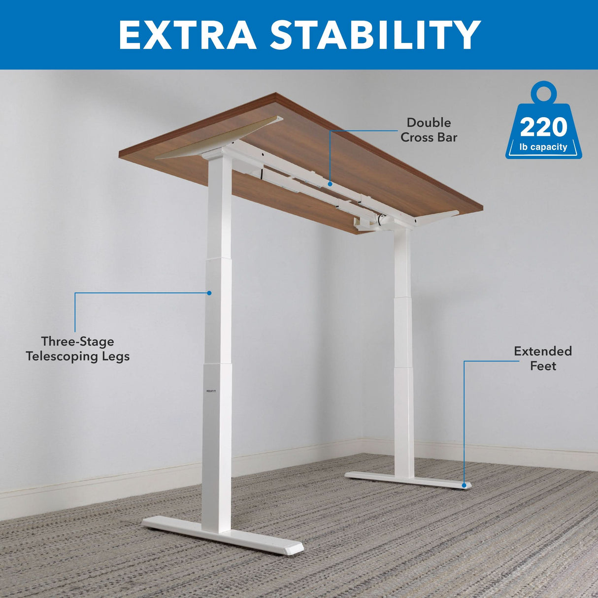 Standing Desk - Ultimate Dual Motor Electric Standing Desk with 55" Tabletop - White Base - Mount-It! -