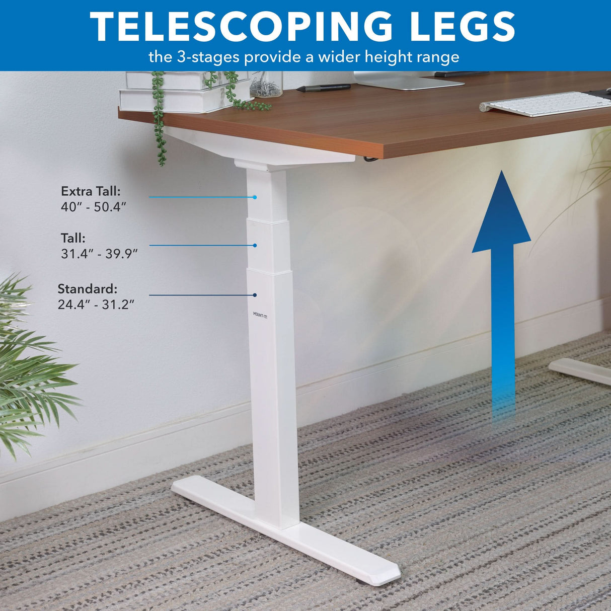 Standing Desk - Ultimate Dual Motor Electric Standing Desk with 55" Tabletop - White Base - Mount-It! -