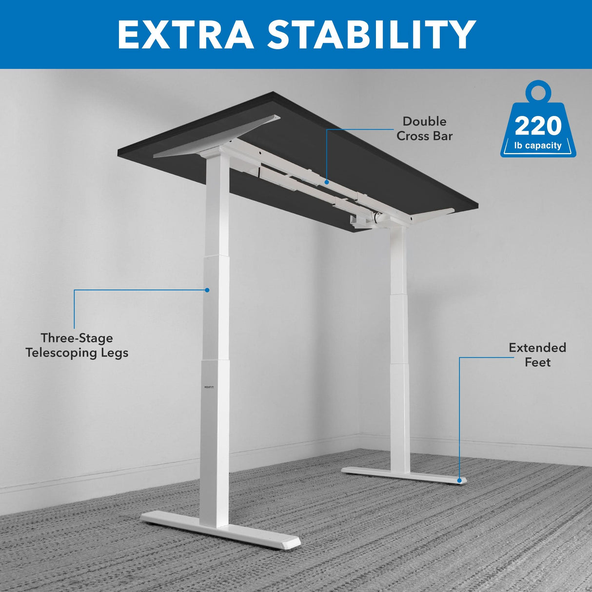 Standing Desk - Ultimate Dual Motor Electric Standing Desk with 55" Tabletop - White Base - Mount-It! -