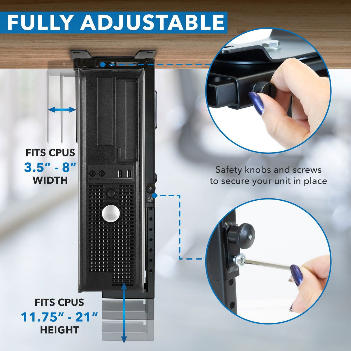 CPU Holder - Under Desk CPU / Computer Tower Mount - Mount-It! - MI-7150