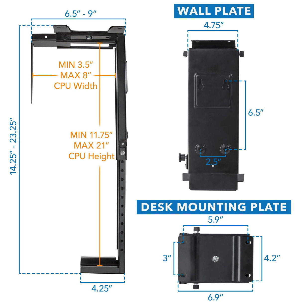 CPU Holder - Under Desk CPU / Computer Tower Mount - Mount-It! - MI-7150