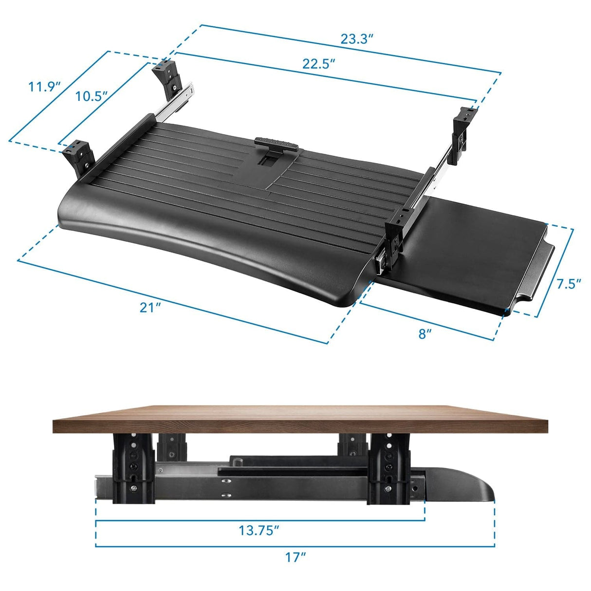 Keyboard Trays/Mounts - Under Desk Keyboard Drawer with Mouse Platform - Mount-It! - MI-7136