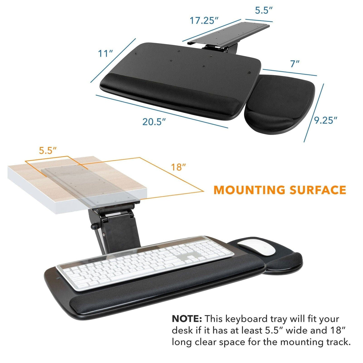 Keyboard Trays/Mounts - Under Desk Keyboard Platform With Wrist Support - Mount-It! -