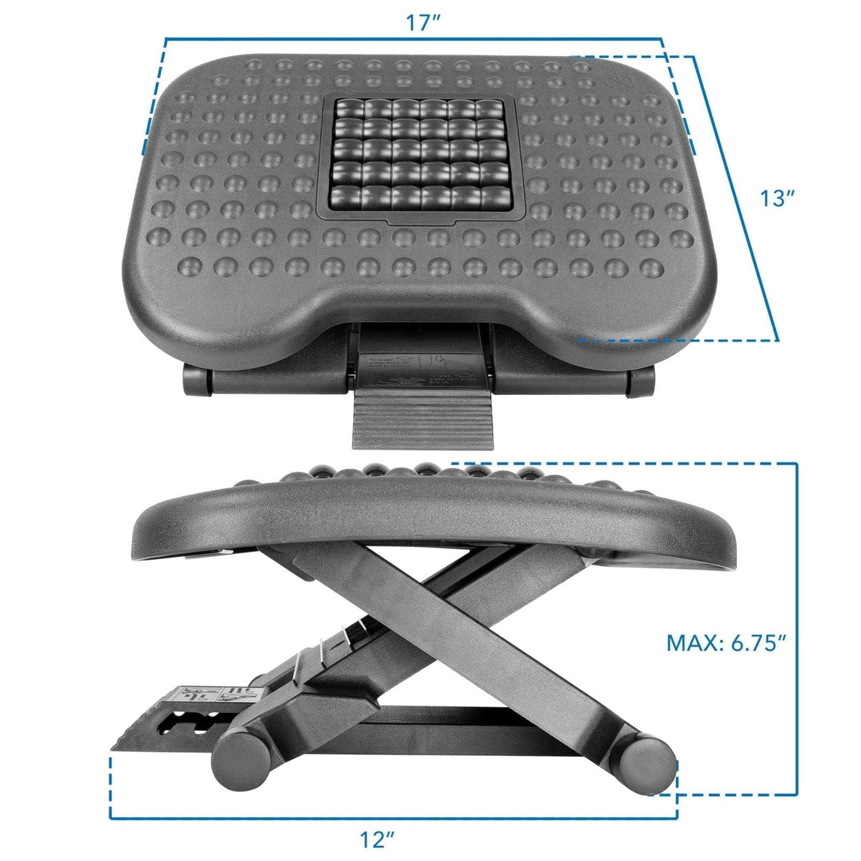 Footrests - Under Desk Office Footrest with 3-Level Height Adjustment and Rolling Massaging Surface | 17 x 13 Inches - Mount-It! - MI-7809