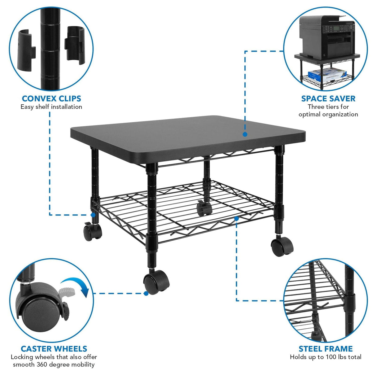 Printer Stand - Under Desk Printer Stand with Wheels - Mount-It! - MI-7857