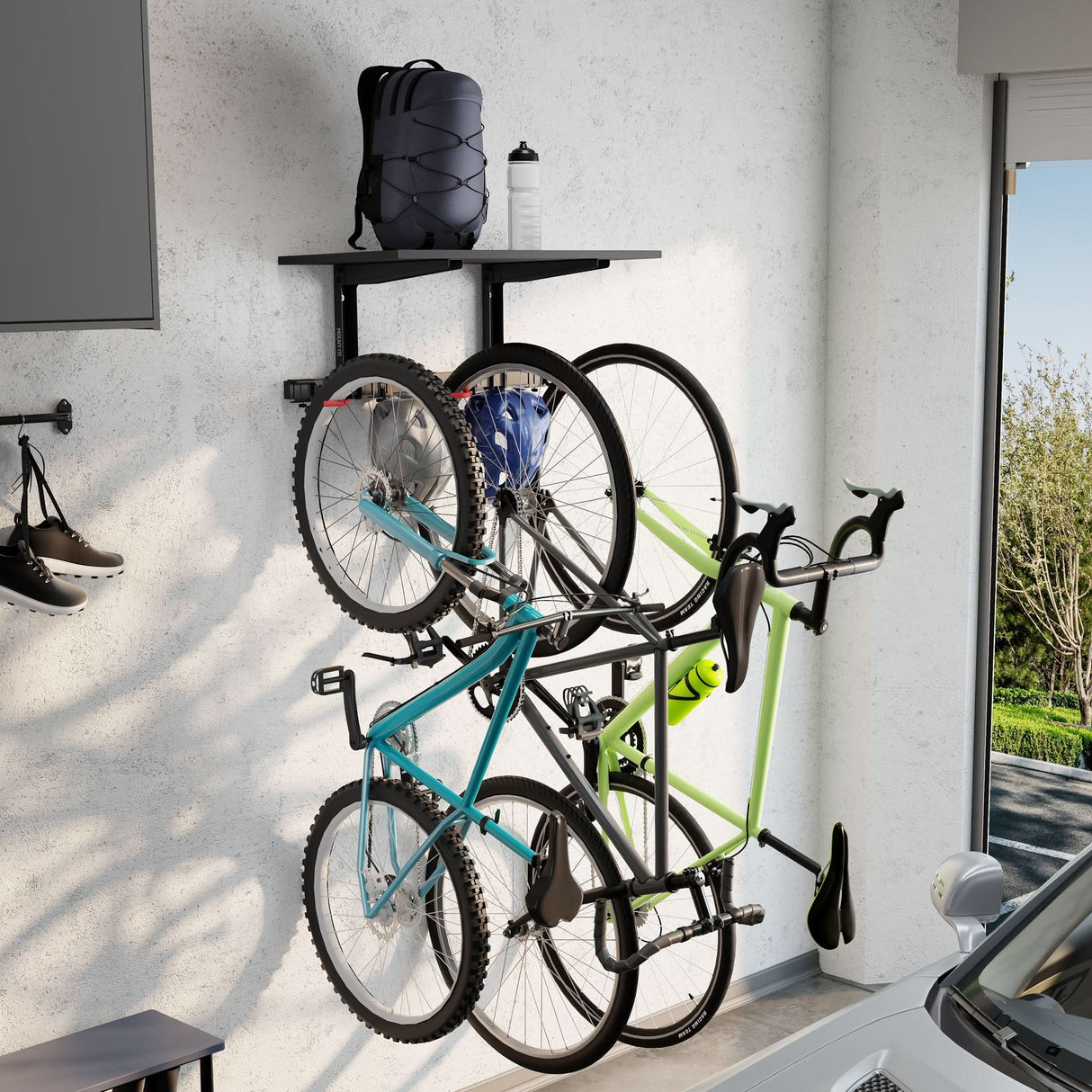 Bicycle Mount - WheelsUp Series Bike Wall Mount with Shelf for 3 Bikes - Mount-It! - MI-9023