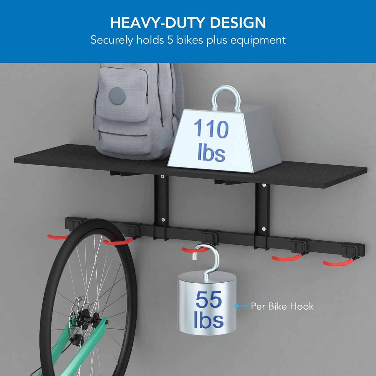 Bicycle Mount - WheelsUp Series Bike Wall Mount with Shelf for 5 Bikes - Mount-It! - MI-9024