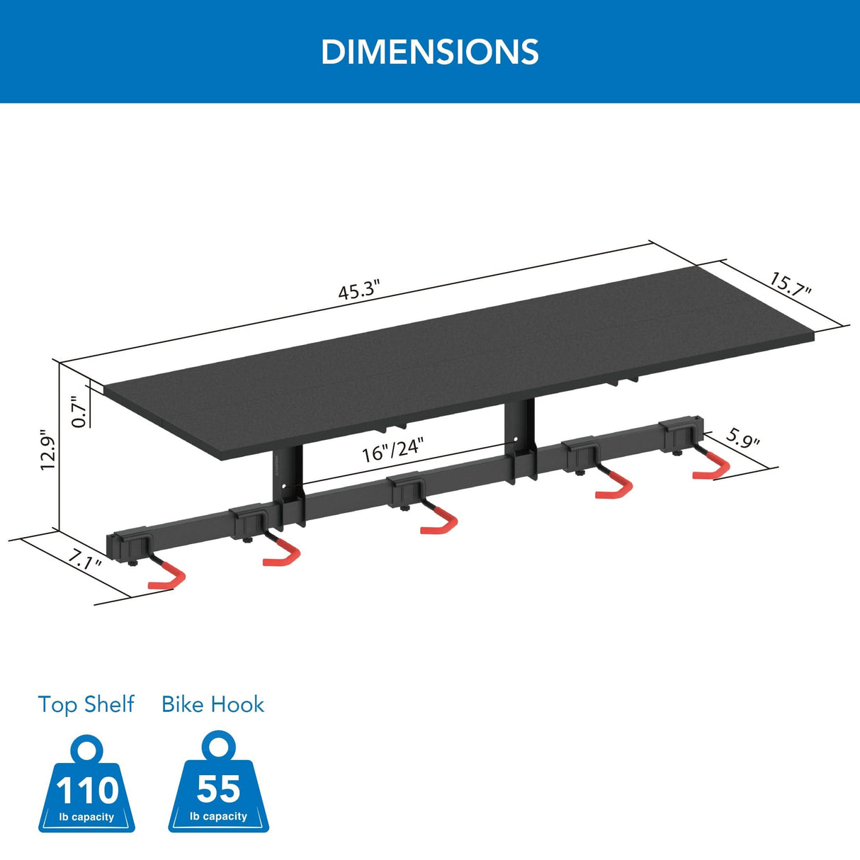 Bicycle Mount - WheelsUp Series Bike Wall Mount with Shelf for 5 Bikes - Mount-It! - MI-9024