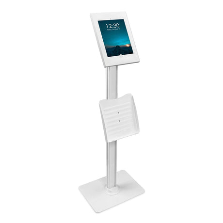 White Tablet Stand - Anti-Theft Tablet Kiosk with Document Holder for iPad, iPad Air, iPad Pro - Mount-It! - MI-3770W_G10