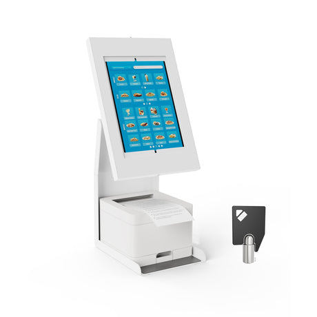 White Tablet Stand - Anti-Theft Tablet Kiosk with Printer Shelf - Mount-It! - MI-3883W_G10