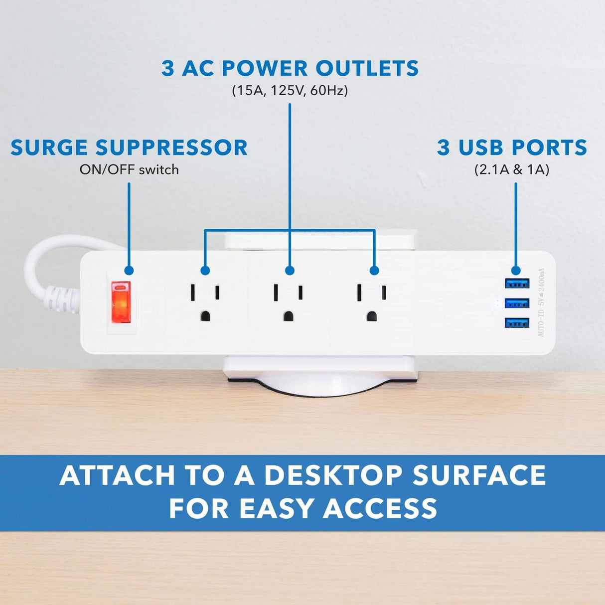 White Cable Management - Desktop Power Strip - Mount-It! - MI-7281