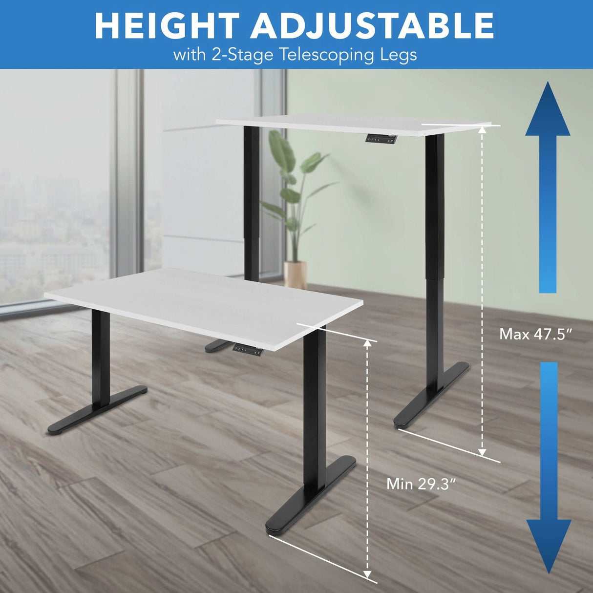 White Standing Desk - Dual Motor Electric Standing Desk with 48" Tabletop - Black Base - Mount-It! - MI-18120