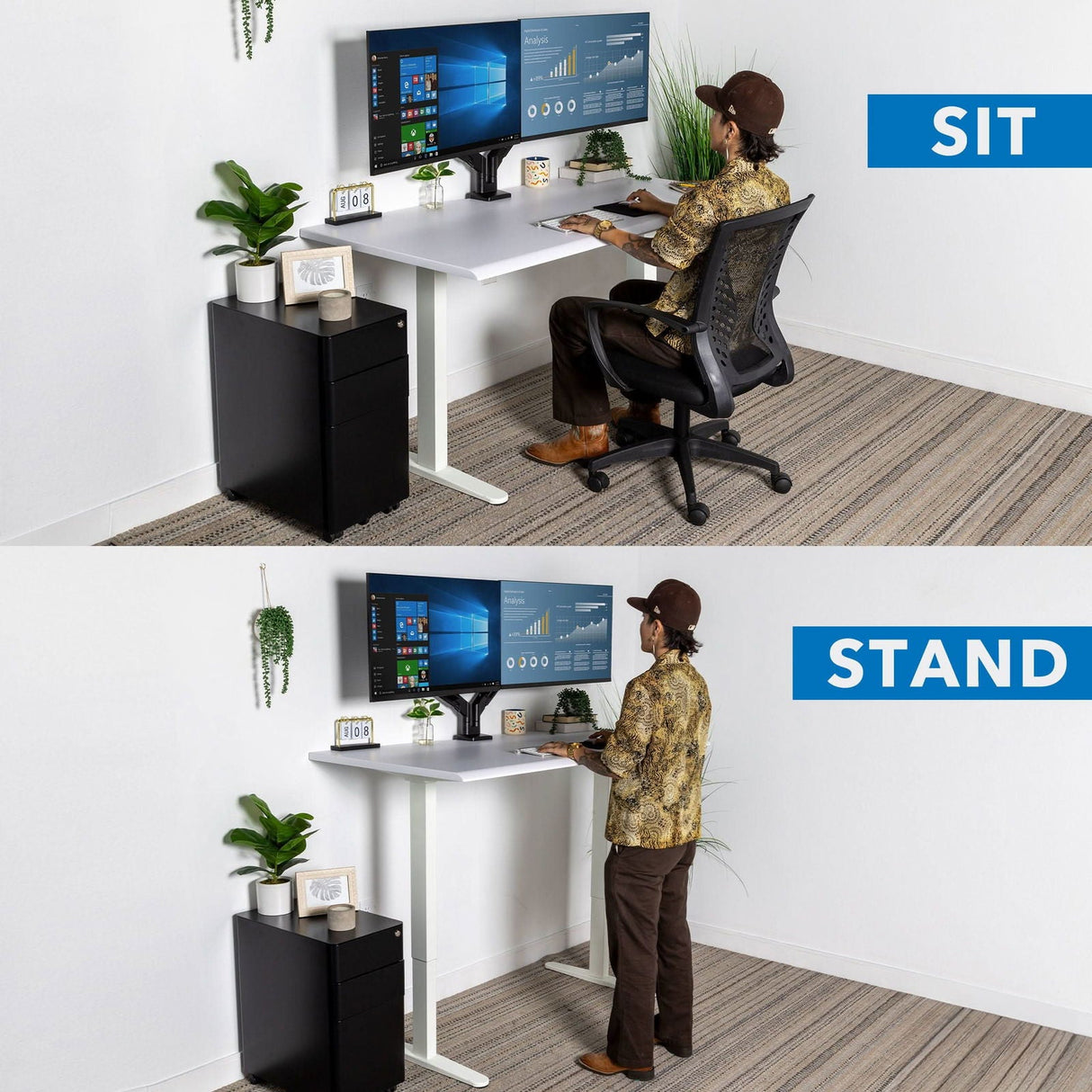 White Standing Desk - Dual Motor Electric Standing Desk with 60" Tabletop - White Base - Mount-It! - MI-18123