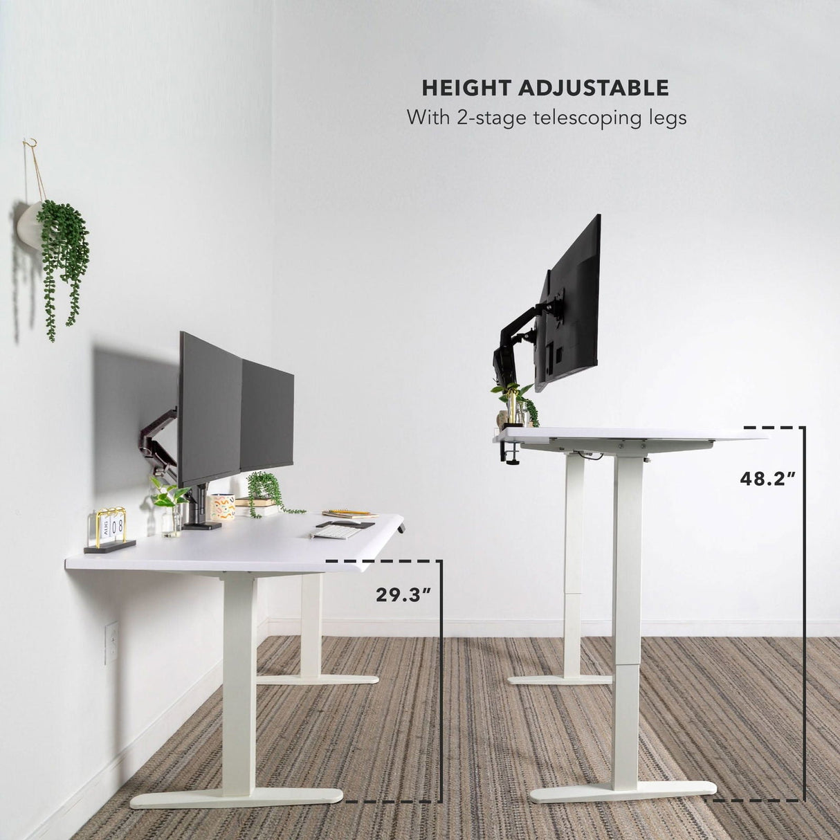 White Standing Desk - Dual Motor Electric Standing Desk with 60" Tabletop - White Base - Mount-It! - MI-18123