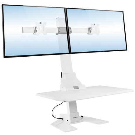 White Desk Converters - Electric Sit-Stand Desk Converter for 2 Monitors - Mount-It! - MI-7952WHT