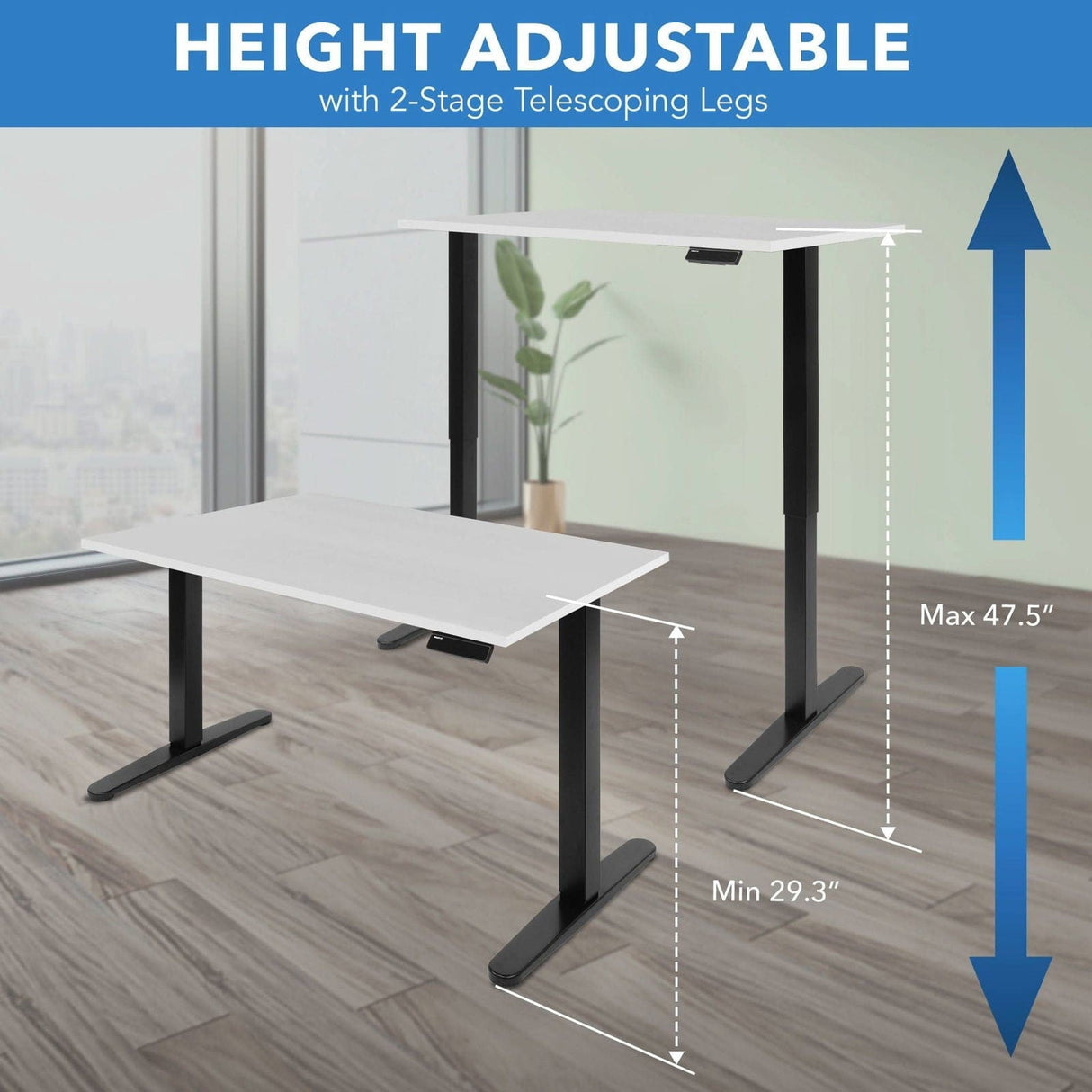 White Standing Desk - Electric Standing Desk with 48" Tabletop - Black Base - Mount-It! - MI-18118