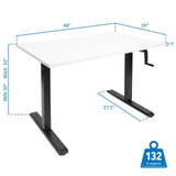 White Standing Desk - Hand Crank Standing Desk Frame with 48" Tabletop - Mount-It! - MI-18069