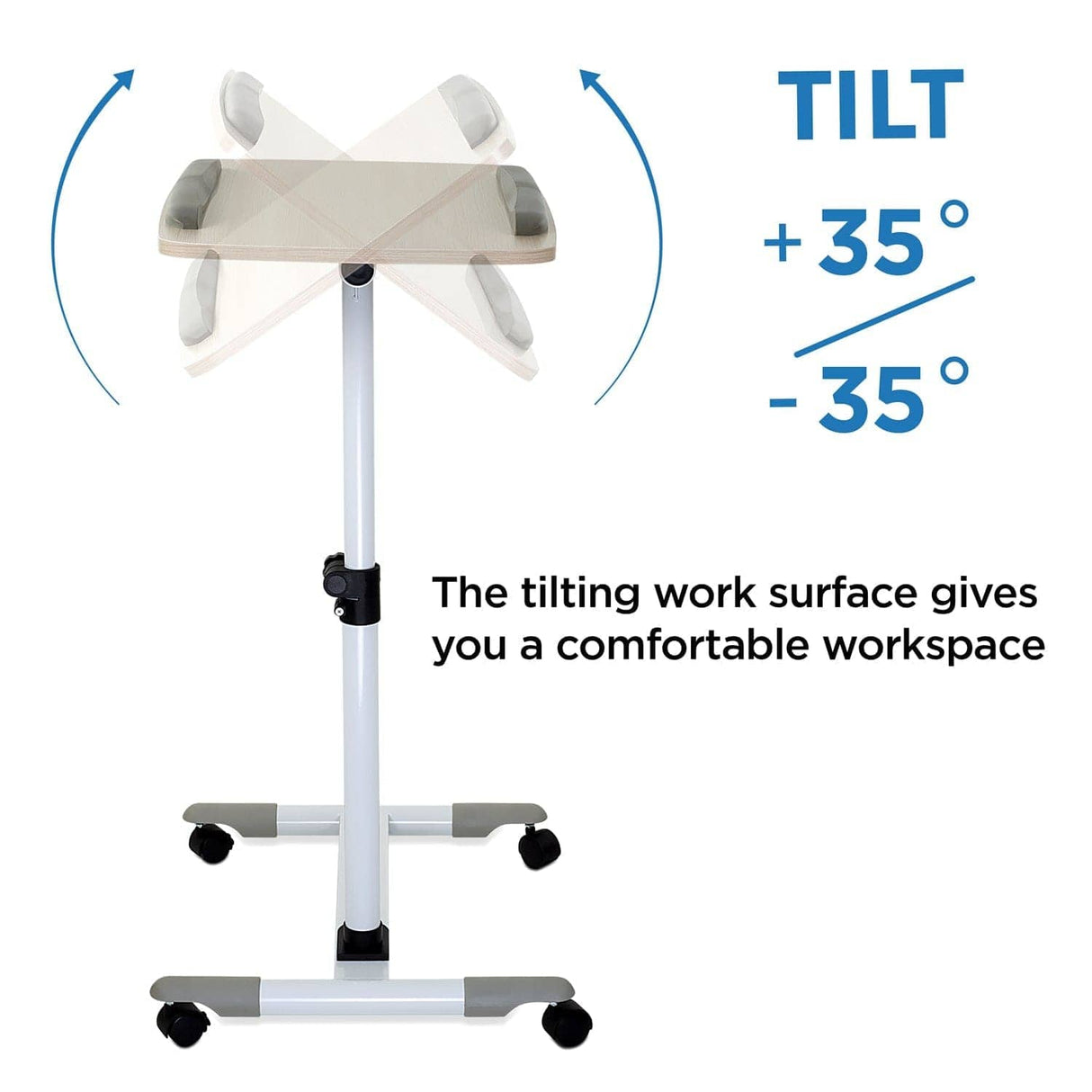 White Mobile Standing Desk - Height Adjustable Rolling Laptop Cart - Mount-It! - MI-7946