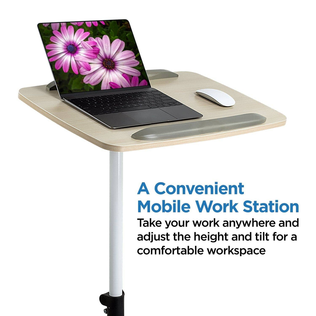 White Mobile Standing Desk - Height Adjustable Rolling Laptop Cart - Mount-It! - MI-7946