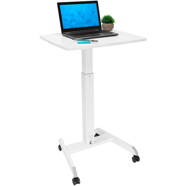 White Mobile Standing Desk - Height Adjustable Rolling Laptop Desk - Mount-It! - MI-7997