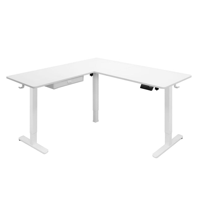 White Standing Desk - Large Electric Height Adjustable Corner Standing Desk - Mount-It! - MI-15011