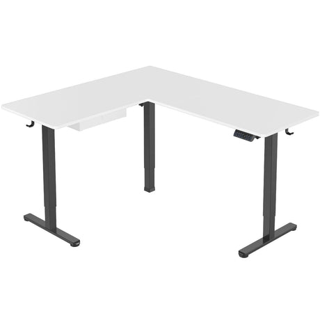 White Standing Desk - Large Electric Height Adjustable Corner Standing Desk - Mount-It! - MI-15017