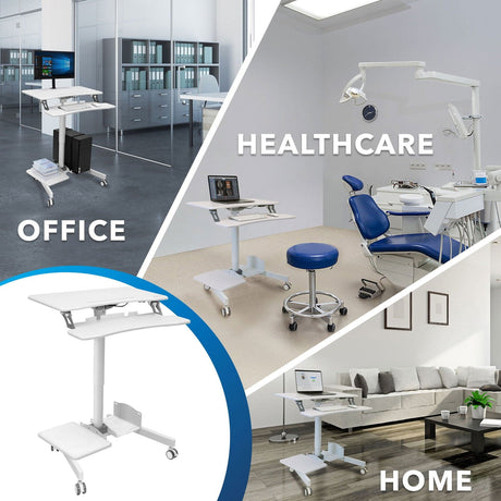 White Mobile Standing Desk - Mobile Sit-Stand Computer Workstation - Mount-It! - MI-7979W