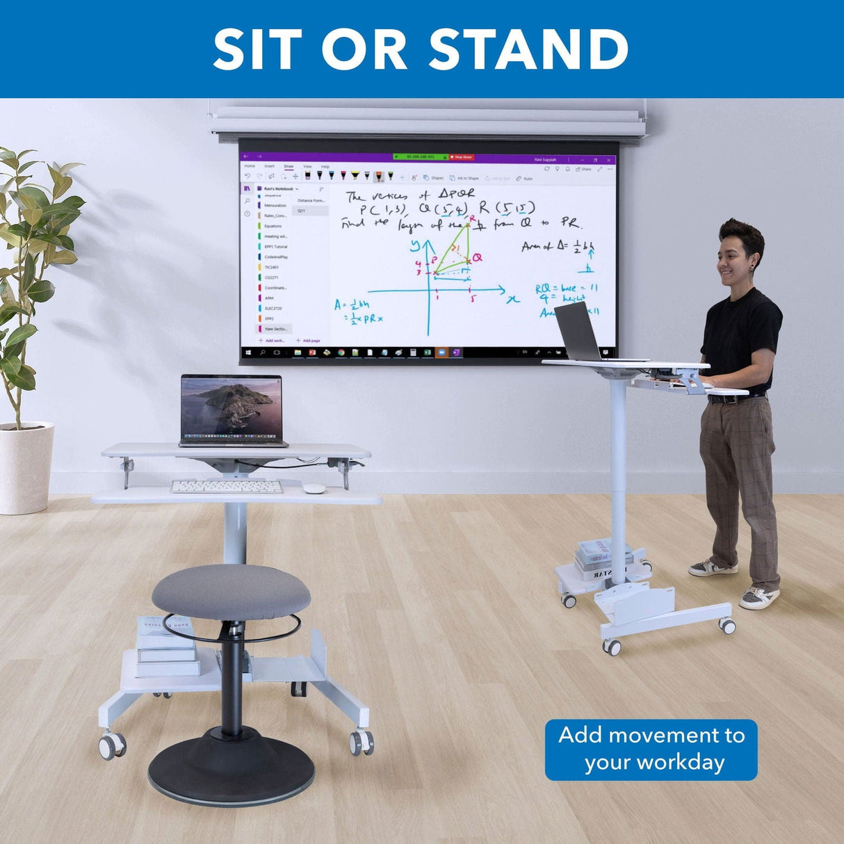 White Mobile Standing Desk - Mobile Sit-Stand Computer Workstation - Mount-It! - MI-7979W