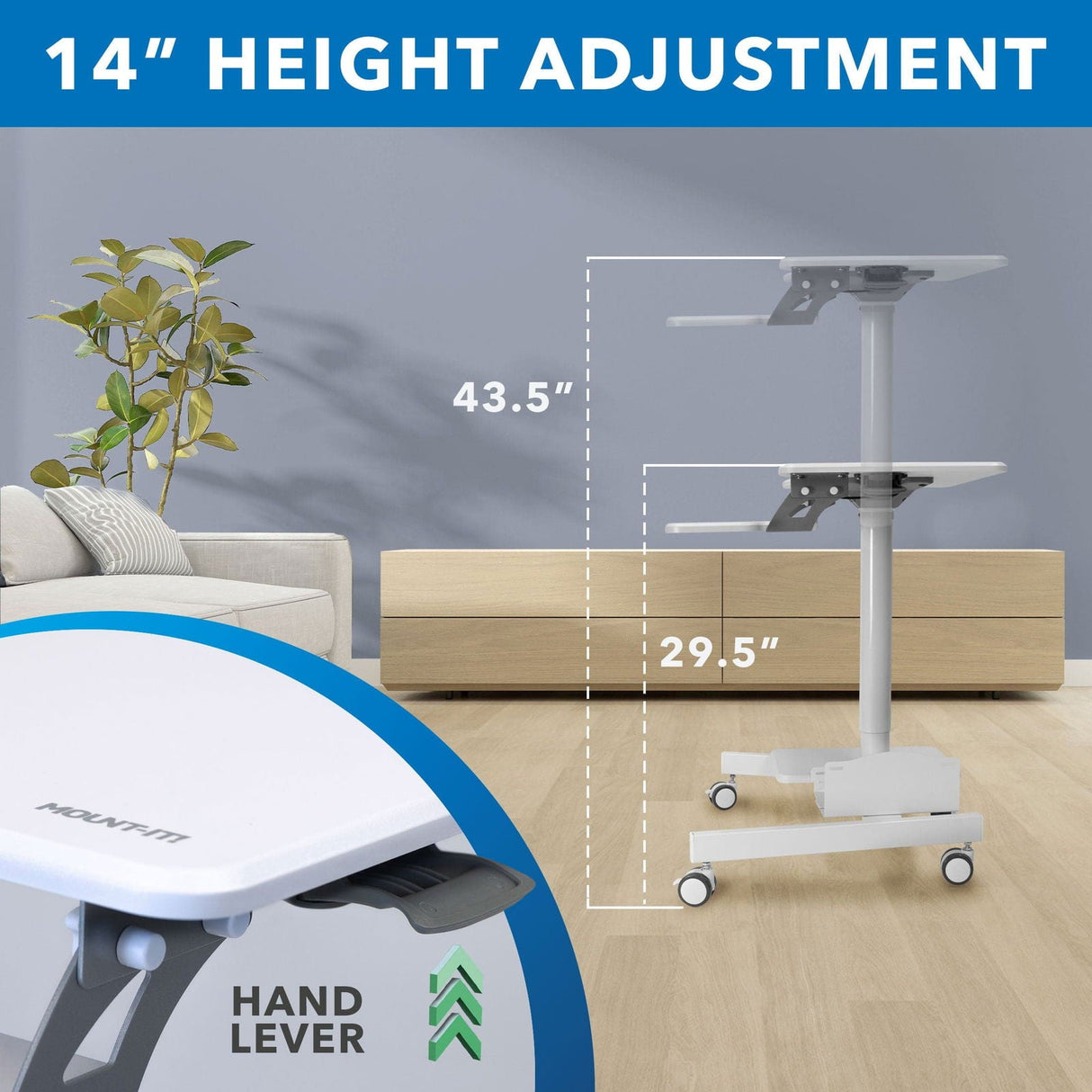 White Mobile Standing Desk - Mobile Sit-Stand Computer Workstation - Mount-It! - MI-7979W