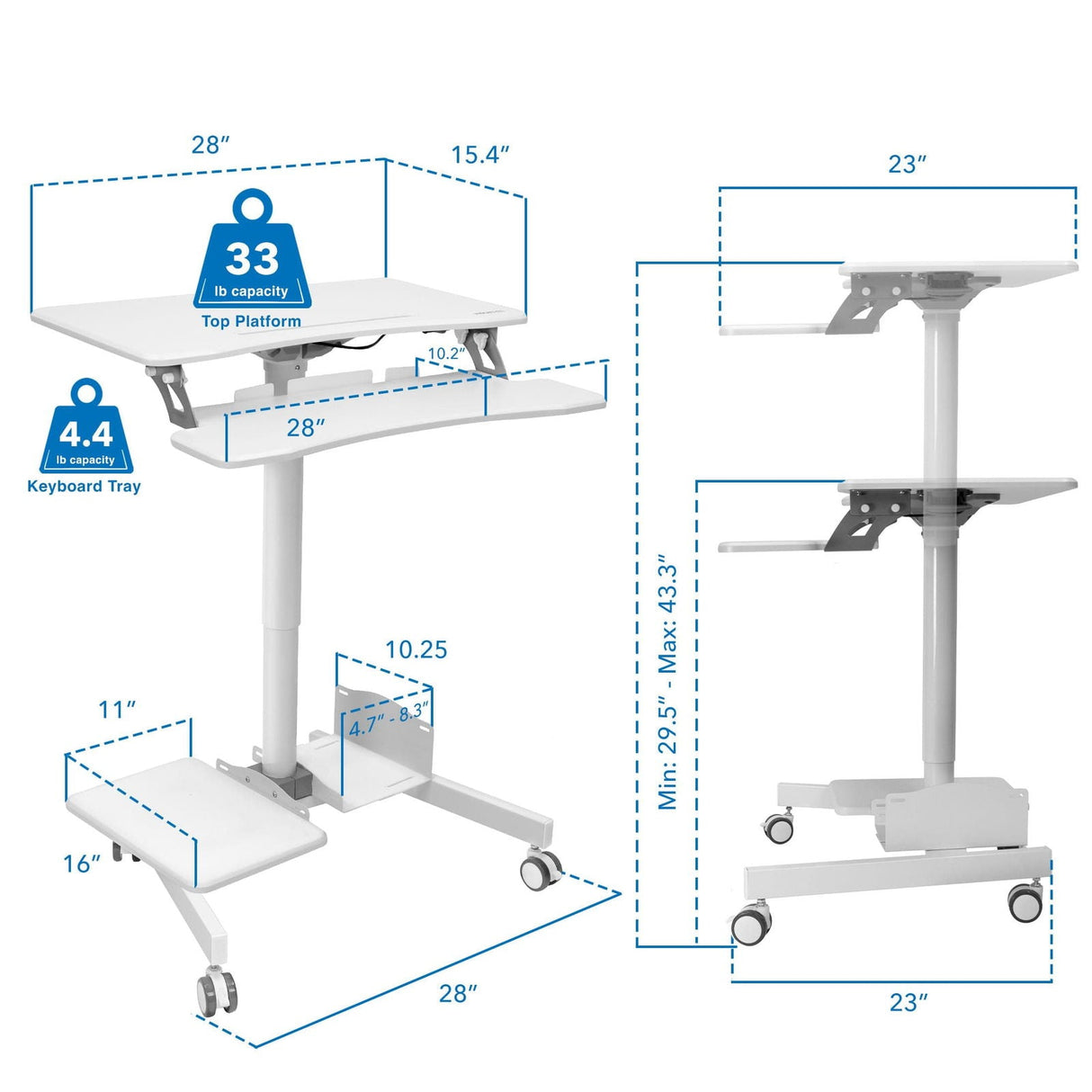 White Mobile Standing Desk - Mobile Sit-Stand Computer Workstation - Mount-It! - MI-7979W