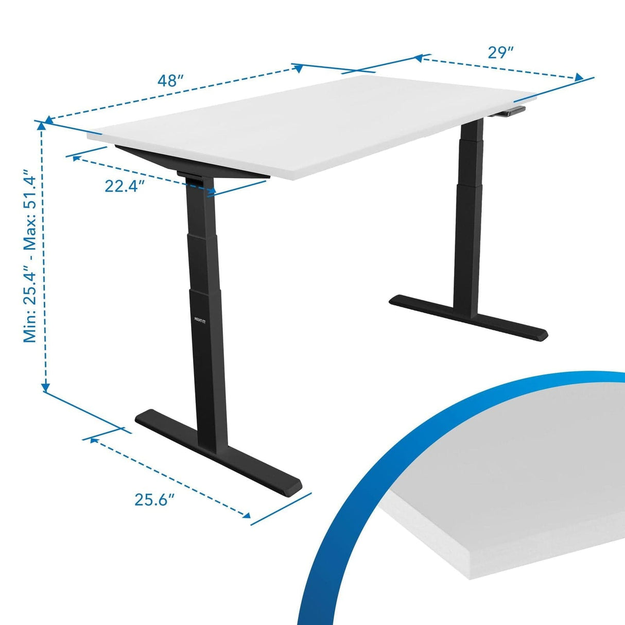 White Standing Desk - Ultimate Dual Motor Electric Standing Desk with 48" Tabletop - Black Base - Mount-It! - MI-18116