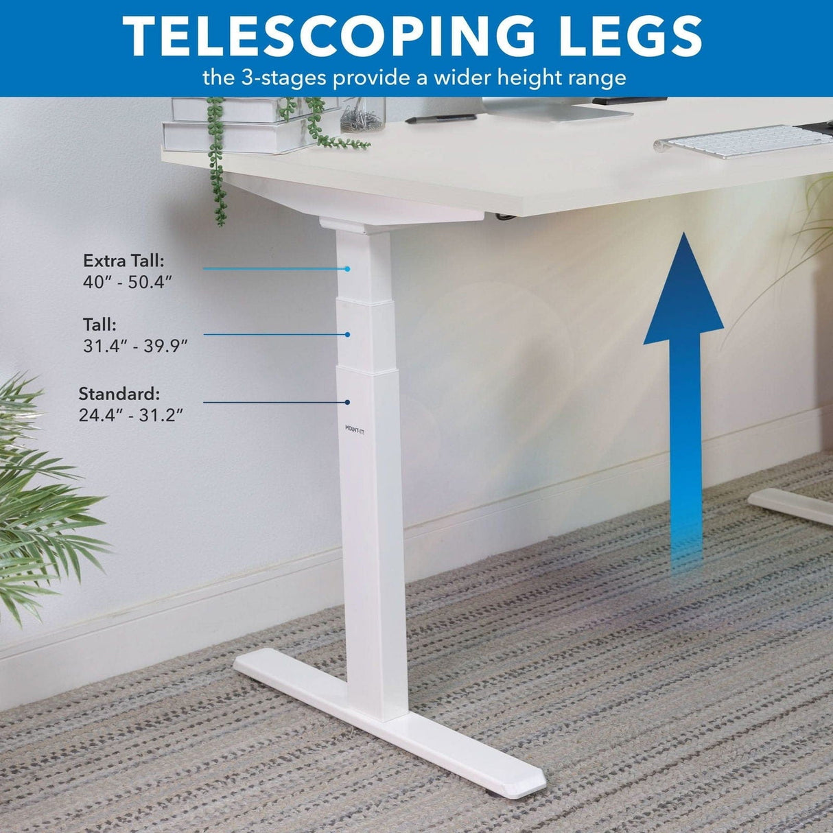 White Standing Desk - Ultimate Dual Motor Electric Standing Desk with 48" Tabletop - White Base - Mount-It! - MI-18066