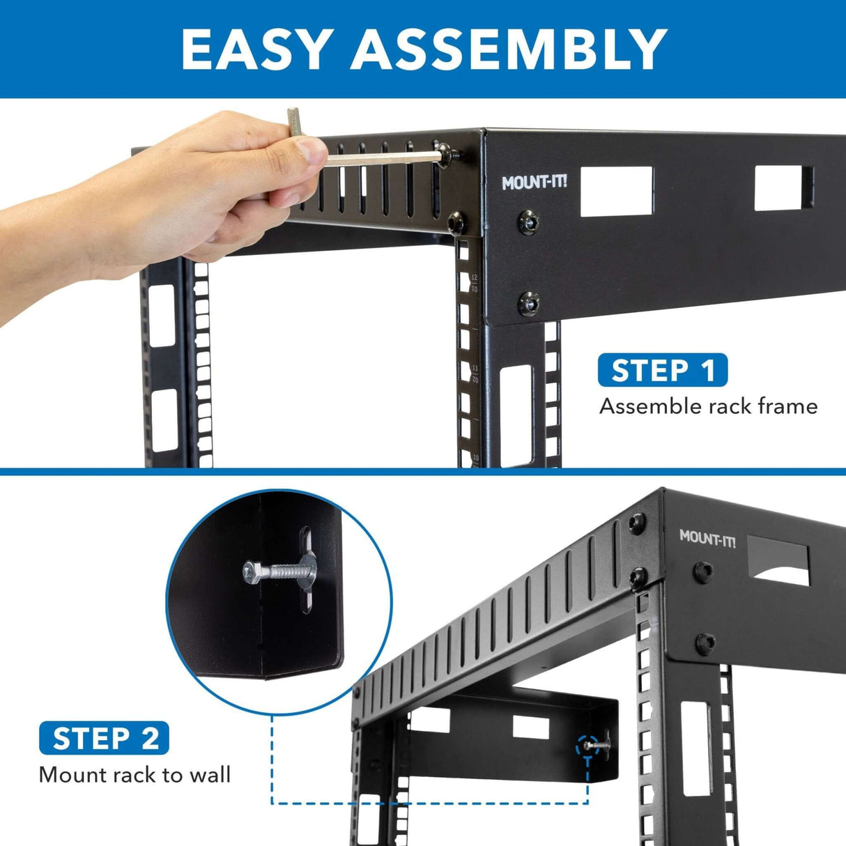 12U Black Steel Open Frame Wall Rack - Mount-It!