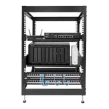 15U 17" Black Steel Open Frame Server Rack with Adjustable Feet and Two Shelves - Mount-It!