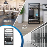 20U 17" Black Steel Open Frame Server Rack with Adjustable Feet and Two Shelves - Mount-It!