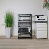 20U 17" Black Steel Open Frame Server Rack with Adjustable Feet and Two Shelves - Mount-It!