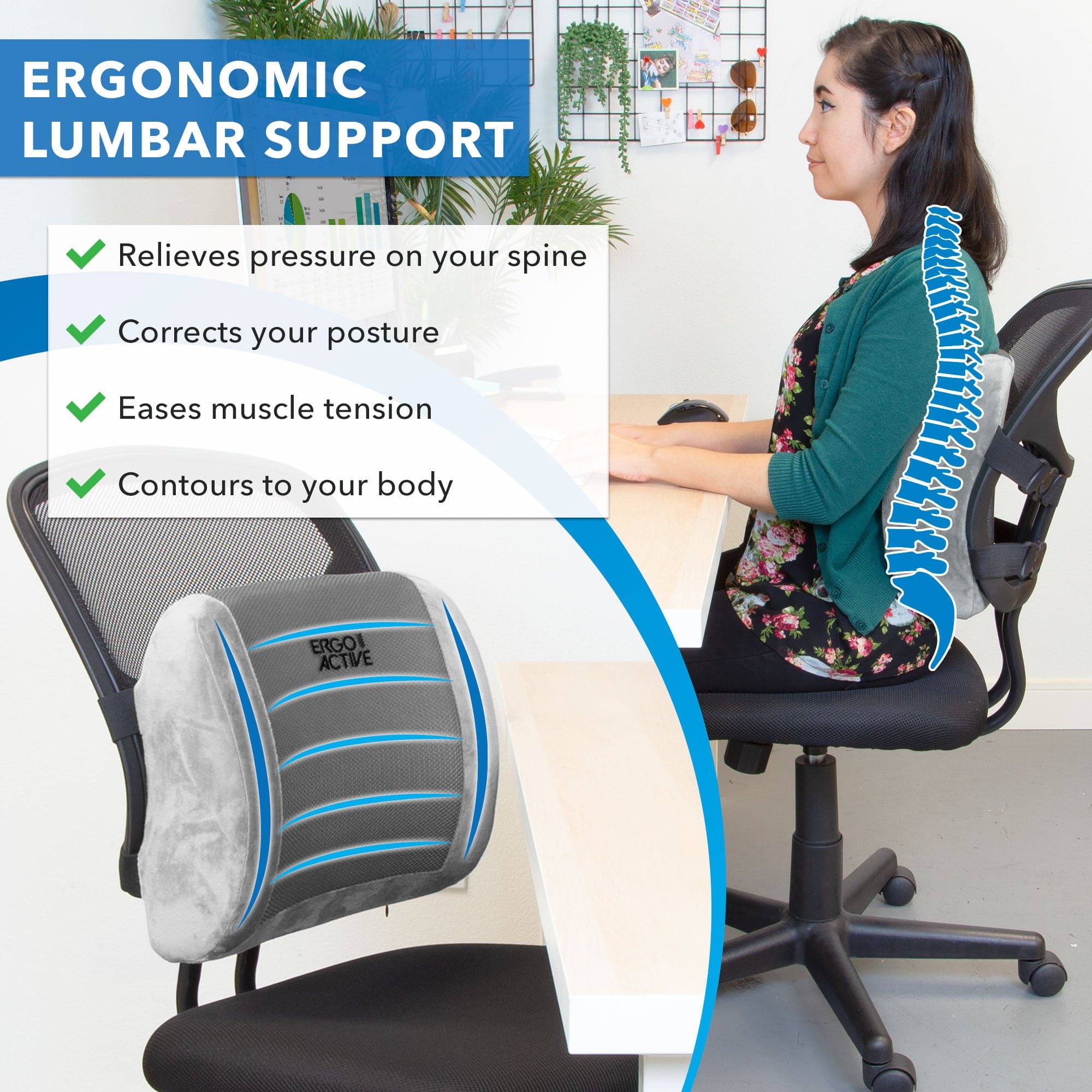 PTBYSMY Lumbar Support Pillow for Office Chair and Car Seat, Back Support  Pillow for Lower Back Pain Relief,4D Mesh Cover Memory Foam Ergonomic Back