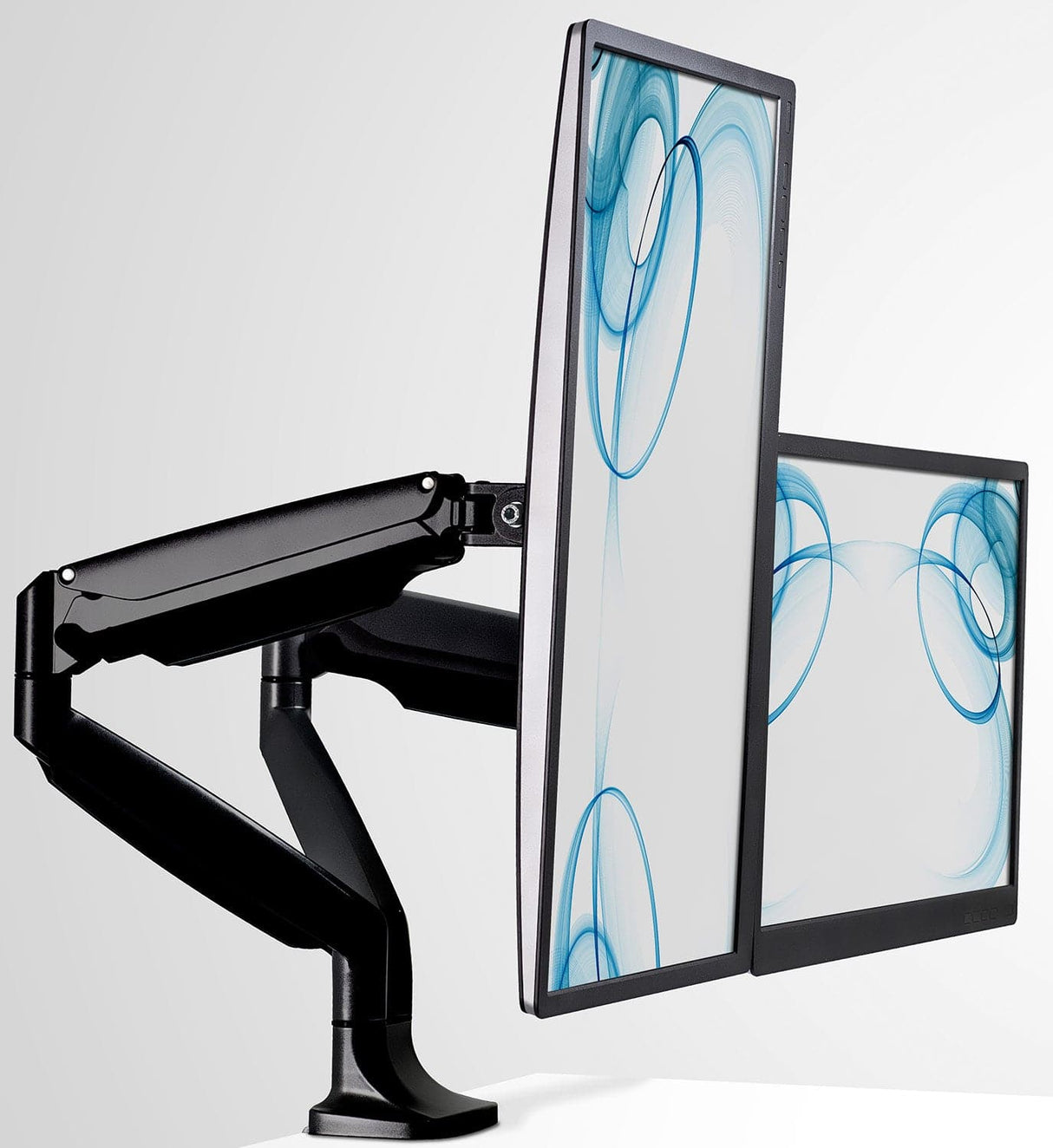 Black Dual Monitor Mount With Gas Spring Arms with screens