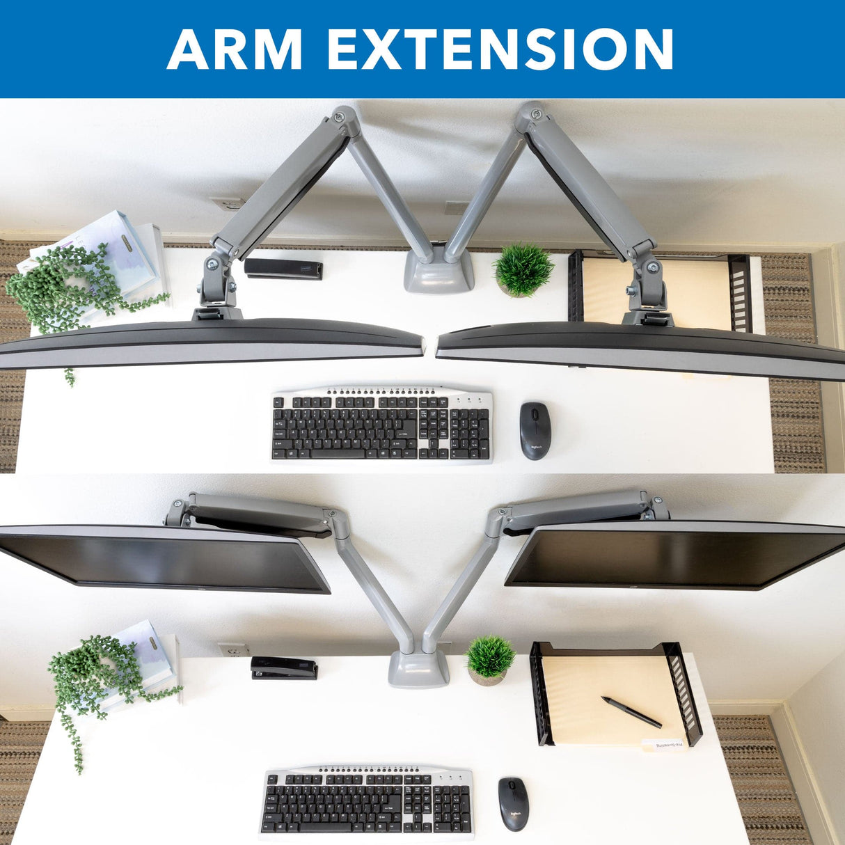 Dual Monitor Mount showing arm extensions