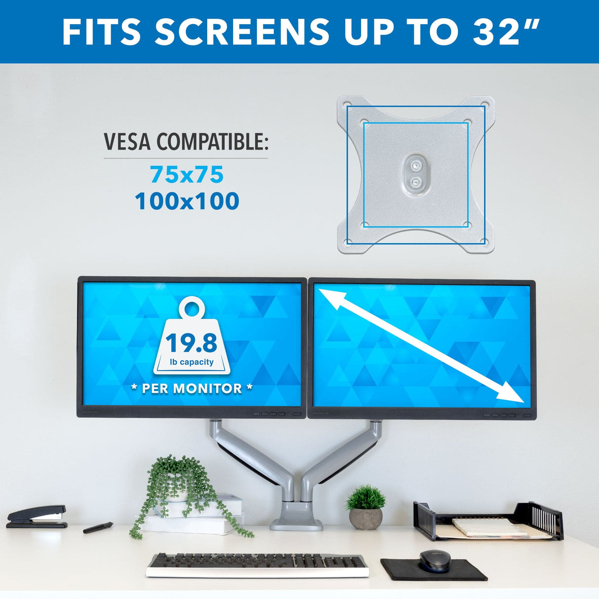 Dual Monitor Mount With Gas Spring Arms Screen Size