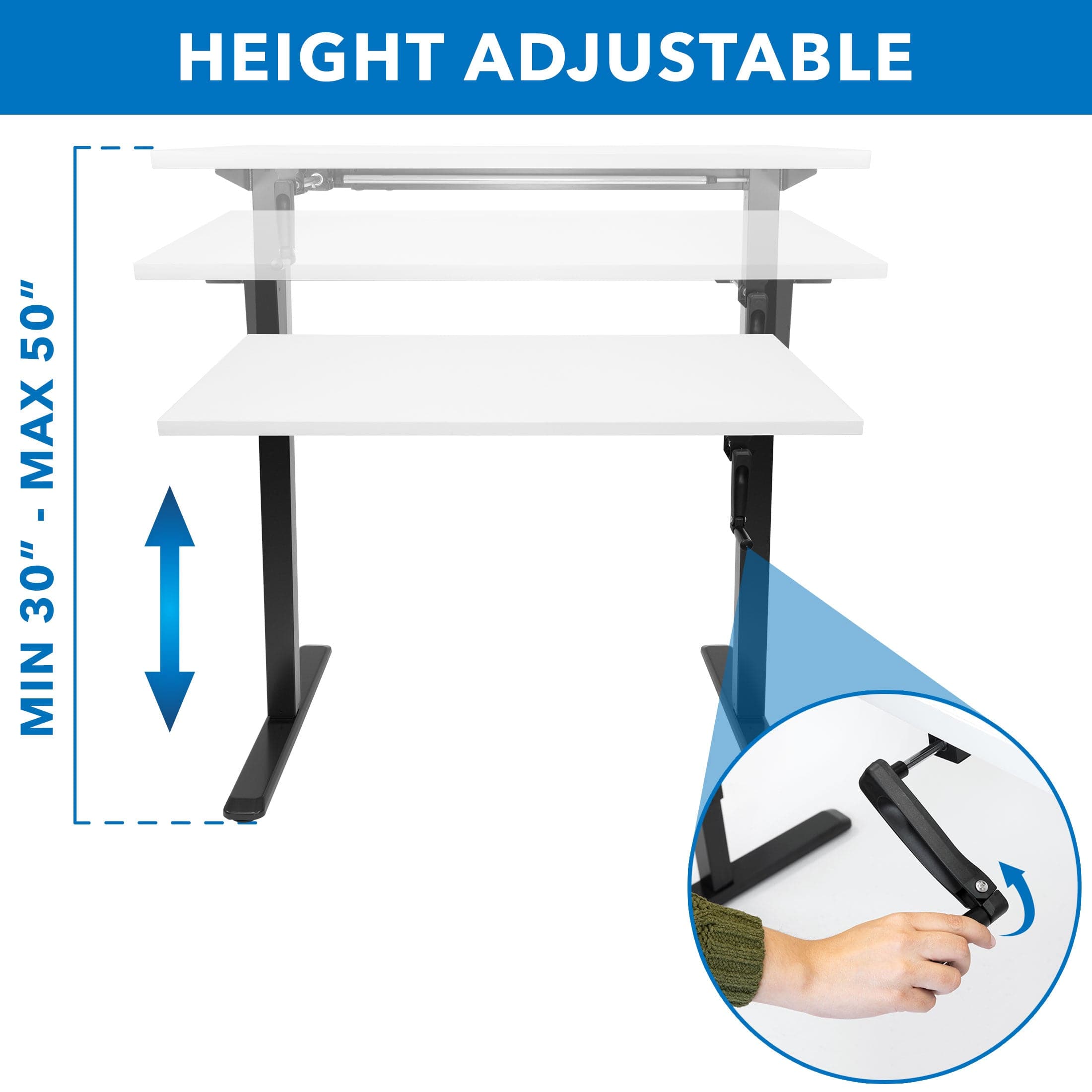 Hand Crank Standing Desk Frame with 48" Tabletop