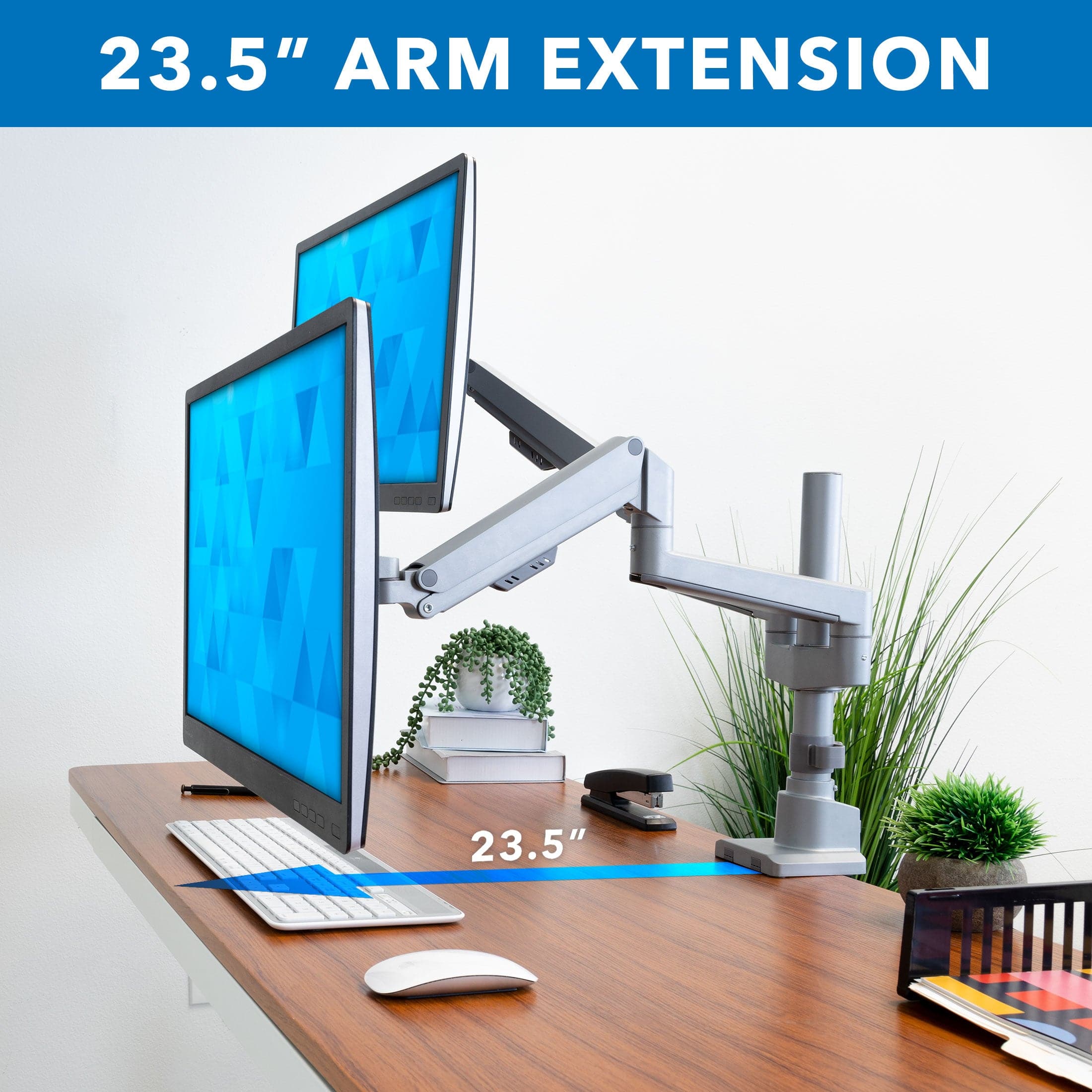 Full Motion Dual Monitor Desk Mount, Height Adjustable with Gas Spring Arms