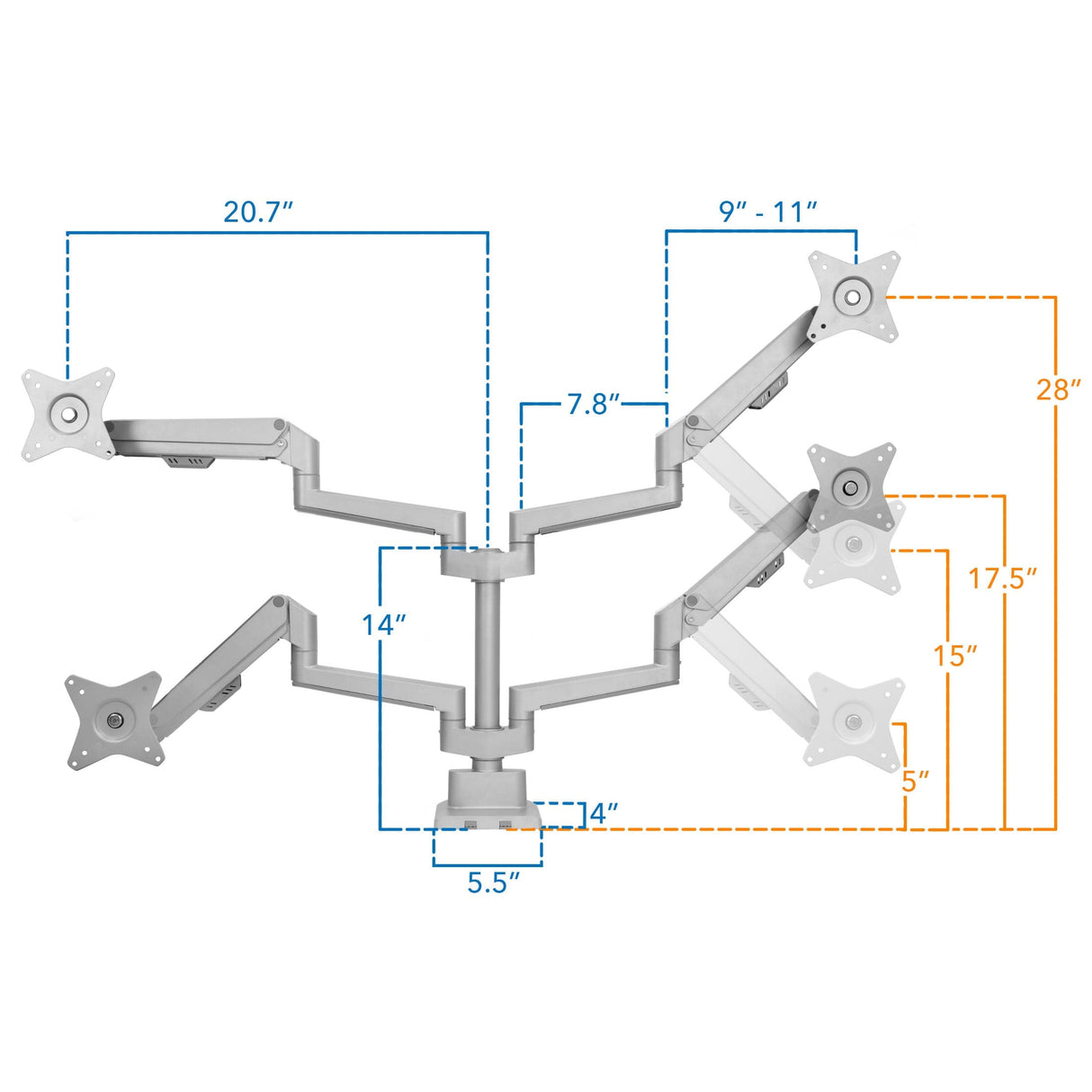 Full Motion Dual Monitor Desk Mount, Height Adjustable with Gas Spring Arms