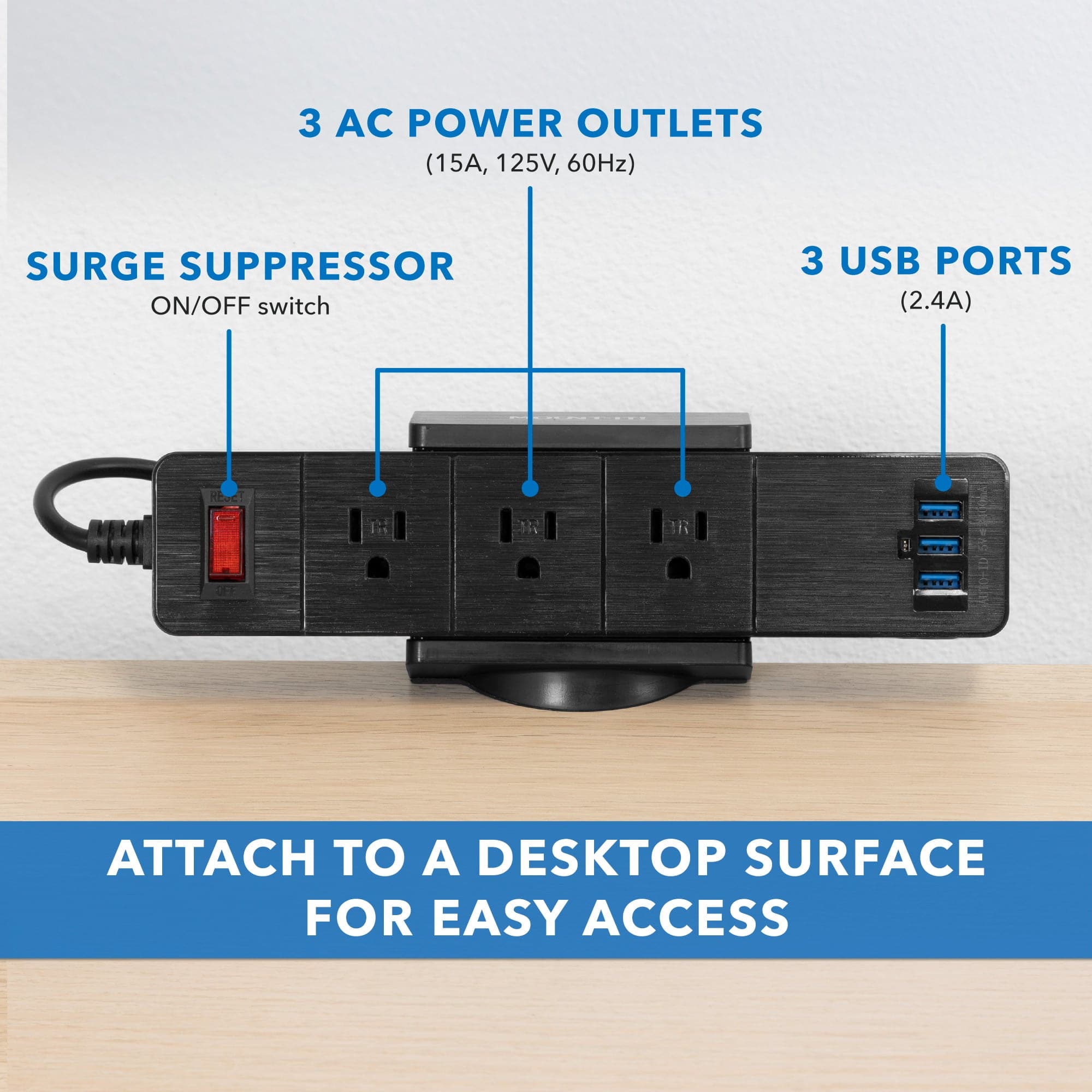 Power Strip and Clamp Desk Mount