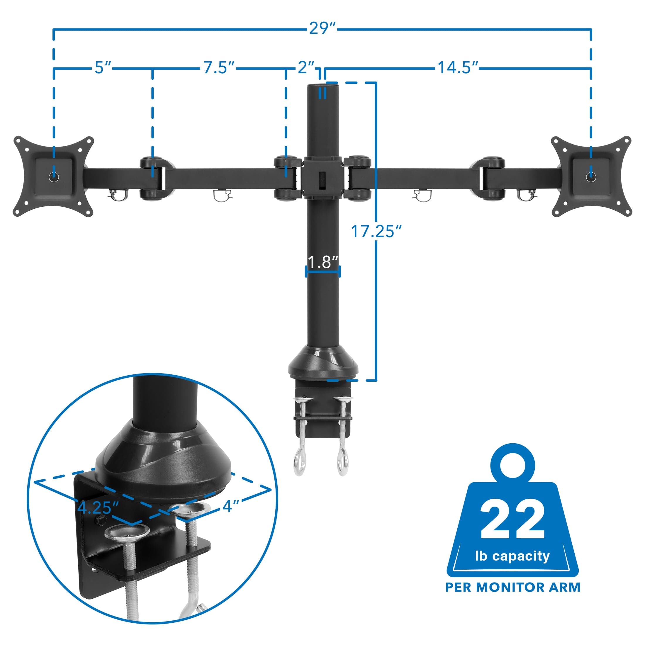 Dual Monitor Desk Mount for 13-27 Inch Screens
