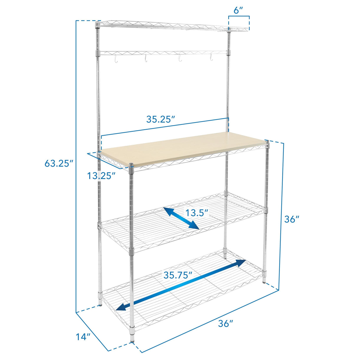 Kitchen Baker's Rack with Wood Table and Storage