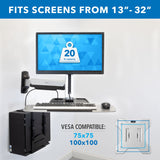 Wall Mounted Sit-Stand Single Monitor Workstation