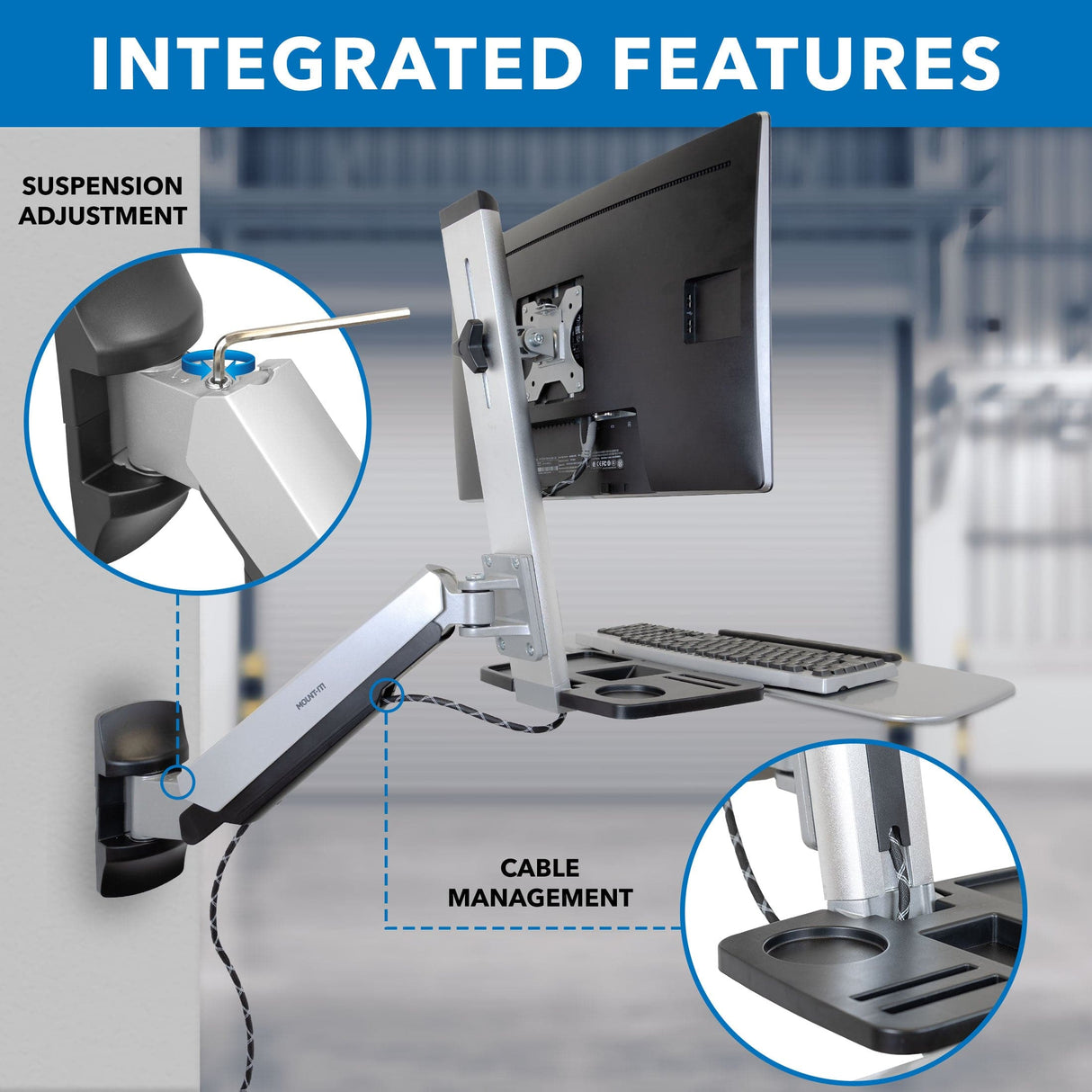 Wall Mounted Sit-Stand Single Monitor Workstation